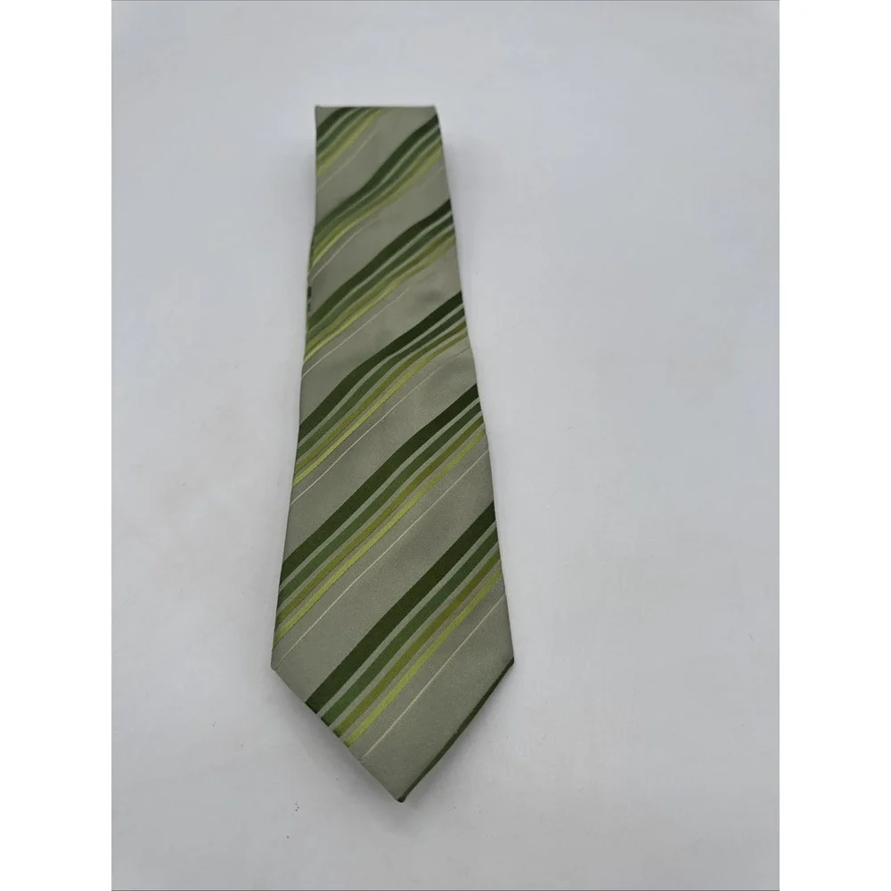 BCBG ATTITUDE Green Striped Neck TIE 100% Silk 59 X 3 1/4